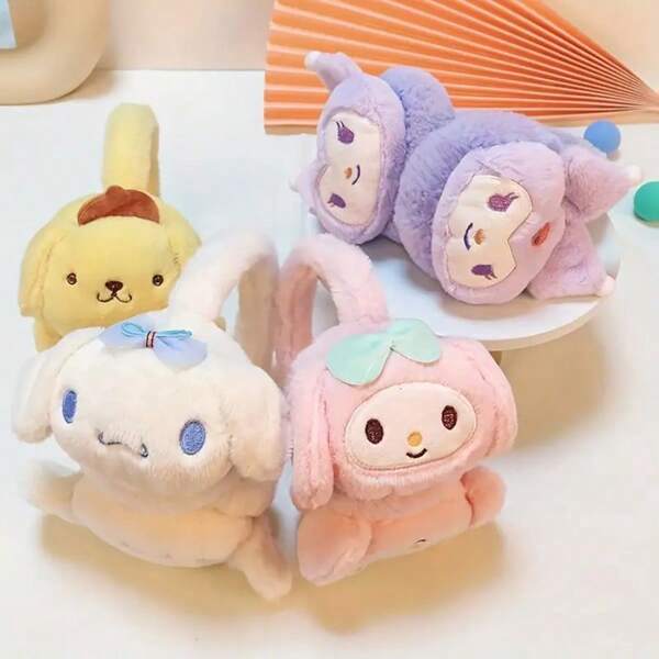 1 Stück Sanrio Plüsch Ohrenschützer - Kuschelig warme Ohrenwärmer mit Melodie, Kuromi und Vanillacone Designs - Dehnbarer Sitz für Frauen, Sanrio