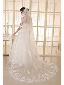 Long Lace Wedding Veil 3M/4M/5M, 1 Tier White Ivory Bridal Veil With Comb, Elegant Train Veil For Bride - Ngà voi - Xem 4