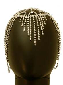 2025 New Luxury Embellished Tassel Rhinestone Hair Chain Bridal Headpiece, Fashionable M Jewelry - Multicolor - View 12