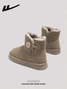 WARRIOR 1 Paar Damen Lässig Outdoor Flache Schneestiefel, warm, leicht, Slip-On, geeignet für den Arbeitsweg, modische & bequeme Damen Schneestiefel mit dicken Sohlen, Straßen-Stil Basis Schneestiefel mit weichen Sohlen