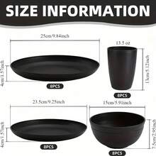 16/32pcs Kitchen Wheat Straw Large Size Dinnerware Set, Service For 4/8, Unbreakable Modern Dish Set-Dinner Plate/Dessert Plate/Cereal Bowl/Cup, Lightweight Tableware, Perfect Camping And Everyday Use - 粉色 - 查看 8