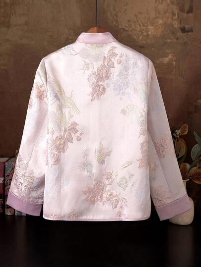 Gorgeous Oil Painting Floral & Butterfly Pattern Mandarin Collar Jacket Top, Fashionable New Chinese Style Long Sleeve Short Cheongsam Top For Women, With Thin Lining, Classic Button Cardigan, Minimalist Slit Design, Suitable For Spring/Autumn/Winter, Suitable For Chinese New Year, Festivals, Daily, Casual, Gifts, Thanksgiving And Any Occasions