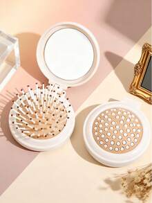 Portable Folding Travel Comb, With Mirror Hair Brush, Round Folding Pocket-Sized Hair Brush, Mini Travel Large And Small Comb, Suitable For Women's Travel Necessities, Travel Accessories, Massage Comb (This Product Is Easy To Fall Off And Can Be Put Back), Hair Clip, Hair Accessory, Suitable For School, Outdoor, Party, Home