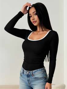 2025 Herbst/Winter Neue Damen Rollkragen T-Shirt - Modischer lässiger figurbetonter undurchsichtiger Oberteil mit Farbblockdesign, minimalistischer Pendler- und Sportlicher Stil. Mit Schlitzmanschetten für einen schlanken Effekt. ShirLässigeizeit, Sport und Büromode.