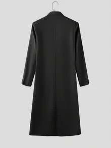 Mens Lapel Neck Button Front Long Sleeve Wedding Party Solid Jacket Asymmetric Long Coat Tuxedo Blazer - Black - View 5