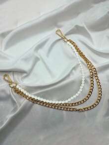 1pc Pearl Double Layer Chain Belt, Gold Color, Fashion & Personalized, Suitable For Women's Daily Wear And Party