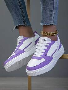 Women's Casual Sneakers, Fashion White Shoes, Street Style Skateboard Shoes, Lightweight - Purple - View 7