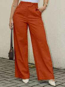 LLANA MODA Women's Wide Leg Linen Pants With Wrap Waistband And Lining - Terracotta - View 1