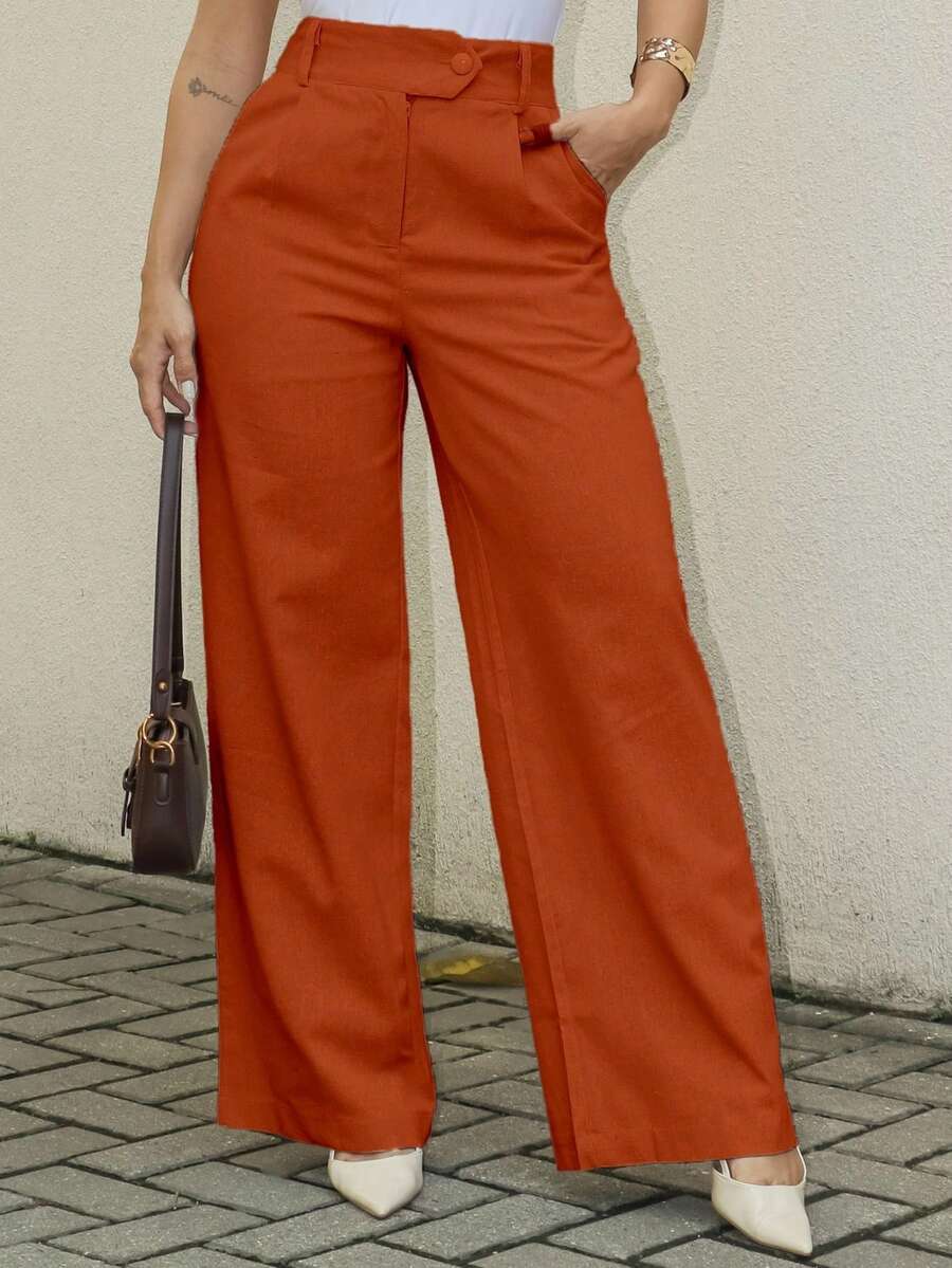 LLANA MODA Women's Wide Leg Linen Pants With Wrap Waistband And Lining - Terracotta - View 1