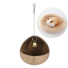 Kleine natürliche Kokosnussschale Vogelnest/Haus/Bett, geeignet zum Nisten & Brüten, mit Anti-Picken Pad und Glocke, passend für Papageien, Aras und andere Vögel (Glockenfarbe zufällig), inklusive Nestpolster/Kokosfaser, geeignet für alle Jahreszeiten - Verschiedenfarbig - Übersicht 14