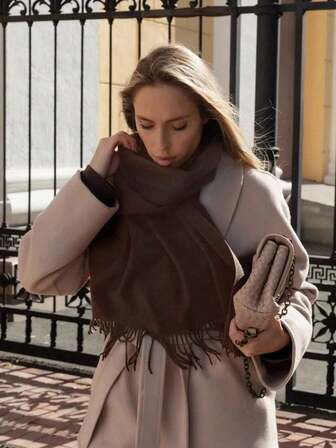 1 件女士简约纯色仿羊绒围巾，学院风披肩，适合季节过渡，日常穿着，防风保暖，秋季