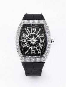 1pc Men's Luxury Starry Sky Barrel Shaped Watch With Silicone Strap - Black and White - View 8