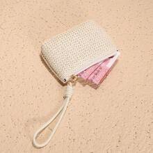 Mode Frauen Mini Stroh Geldbörsen Münzbeutel Kartenetui Geldbeutel Frauen Mädchen Reißverschluss Wechseltasche