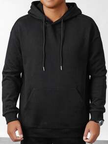 GRDR Men's Loose Drawstring Hoodie With Pockets, Printed Design, Casual For Autumn/Winter - Black - View 4