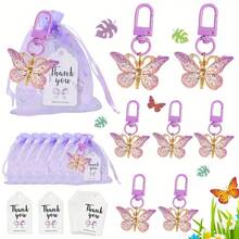 20 套/60 件婴儿淋浴蝴蝶形钥匙扣礼品套装，包括 20 个亚克力钥匙扣、20 张感谢卡和 20 个欧根纱束口袋，通常适用于性别揭示生日婚礼圣诞派对家庭和厨房派对小礼物万圣节派对袋填充物 - 彩色 - 查看 2