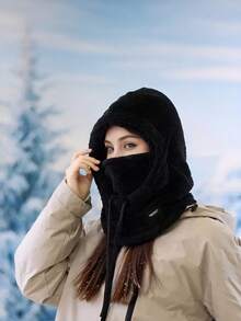 新款冬季实用防风保暖滑雪面罩拉法帽颈套男女通用，保暖内衬滑雪面罩围巾帽套装 - 彩色 - 查看 8