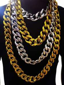 1pc Men's Oversized Faux Gold Chain Necklace, Hip Hop Prop Necklace, Exaggerated Thick Necklace
