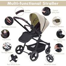 Cochecito de bebé plegable, de viaje, con asiento reversible, plegado con una sola mano, capota y reposapiés ajustables, para recién nacidos y niños pequeños - beige - Ver 6