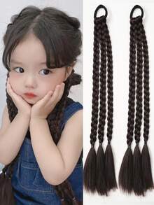 2 piezas Peluca de trenza de cabello sintético natural para niñas con banda elástica, estilo ballet, accesorio para el cabello con lazo decorativo, trenza retorcida y coleta