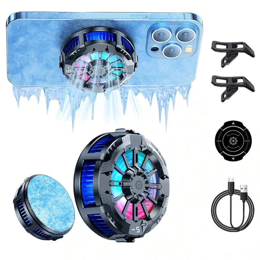 Enfriador de teléfono para juegos, ventilador de enfriamiento universal para teléfonos móviles, estuche radiador de teléfono móvil compatible con , Android y teléfonos inteligentes de 4.5 a 7 pulgadas, enfriador de teléfono celular para transmisión en vivo para accesorios de juegos e-sports silenciosos - Negro - Ver 1