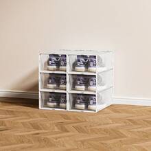 6/10 piezas Cajas de almacenamiento apilables transparentes para zapatos - Cajas de plástico resistente para zapatos con puerta transparente y cajón reforzado | Organizador de armario para zapatillas, contenedores apilables para cajas de zapatos