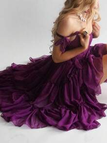 Women's Sleeveless Prom Dresses Short Homecoming Dress For Teens Lace Dresses Off Shoulder Beaded Ball Tulle Formal Evening Party Gowns - 紫羅蘭色 - 查看 9