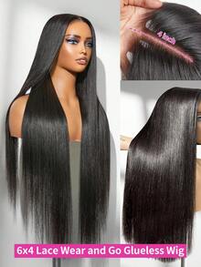 MYLOCKME 34 36 Inch Invisible Strap 360 Full Lace Frontal Straight Drawstring Wigs Human Hair 200% Density Wear And Go 6x4 9x6 5x5 Pre Plucked Pre Cut Lace Glueless Wigs For Women 13x4 13x6 Transparent Lace Front Brazilian Virgin Human Hair Wig Natural Black - Natural Black - View 4