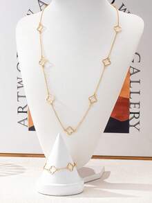 1 Set Fashionable European & American Style Glossy Hollow Clover Bracelet & Necklace Jewelry Set For Women