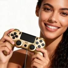 Wireless Controller For PlayStation 4 - 6-Axis Motion Sensor, Dual Vibration, Ergonomic Design | Compatible With PS3/PlayStation 4/Slim/Pro & PC | Includes USB Charging Cable - Gold - View 5