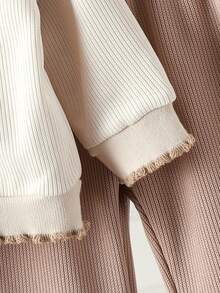 2pcs Baby Girls Cute Sweet Apricot Long Sleeve Cardigan Top + Khaki Pants Set, Autumn/Winter - Beige - View 5