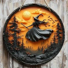 1 pièce Panneau acrylique gothique de sorcière d'Halloween avec chat noir, fantôme et citrouille Jack-O'-Lantern. Décoration murale intérieure et extérieure imperméable pour la maison, le bureau, les fêtes d'Halloween, la décoration de jardin, les faveurs de fête