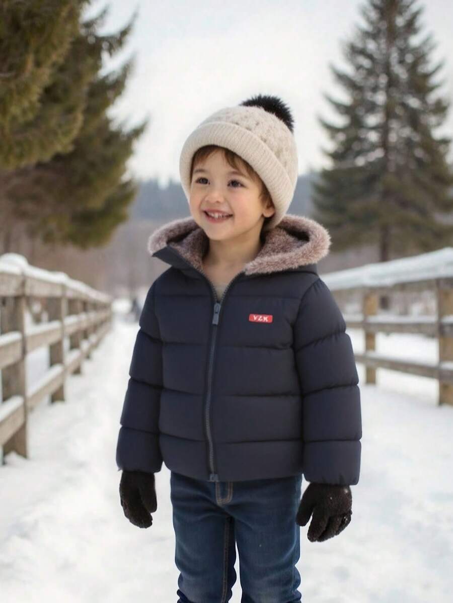 Young Boy Reversible 3D Ear Decor Letter Print Cute Hoodie Jacket