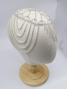 2025 New Luxury Embellished Tassel Rhinestone Hair Chain Bridal Headpiece, Fashionable M Jewelry - Multicolor - View 8