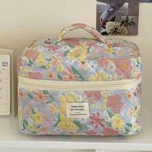 Bolsa de maquillaje con estampado de flores y animales de dibujos animados, de tela suave, de gran capacidad y portátil, con cierre de cremallera, elegante y hermosa para mujeres, para necesidades diarias y viajes - Multicolor - Ver 10