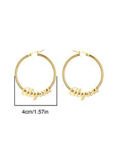 Personalized Stainless Steel Jewelry 40mm Hoop Earrings, Romantic Custom Name Accessories For Women, Birthday Party Christmas Gift - Gold - View 7