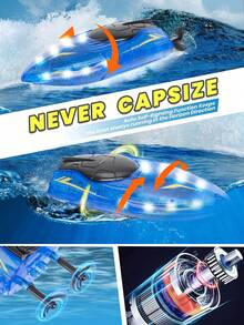 1pc Remote Control Boat With LED Lights, 2.4GHz RC Racing Boat Suitable For 8-12 Years Old, 10km/H High Speed Remote Control Speedboat, Waterproof Design For Pool & Lake, Rechargeable Battery, Summer Water Toy Gift For 3-12 Years Old Boys & Girls, Suitable For Christmas, Halloween, Easter, New Year, Birthday - Multicolor - View 6