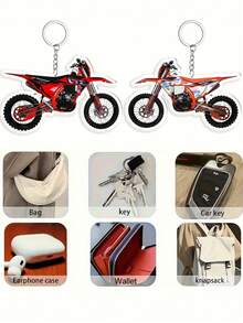 1 Men's Motorcycle Keychain -2D Flat Acrylic Keyring Motorcycle Design, Purple And Black Racing Patterns - Suitable For Motorcycle Riders, Car Rearview Mirror Decoration - Birthday, Graduation, Halloween Gifts, Motorcycle Enthusiast Accessories, Keychain, Car Keychain, Backpack Decoration, Bright Patterns, Sturdy Structure, Best Choice For Gifts - Multicolor - View 10