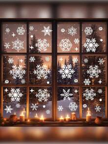 137pcs/4 Sheets Classic White Snowflake Window Decoration Sticker - Reusable Static Cling Window Sticker, Semi Glossy Christmas Decoration For Home And Office Glass Surfaces, Double Sided Christmas Refrigerator And Window Sticker, White Snowflake Static Glass Sticker, Holiday Decoration,Christmas