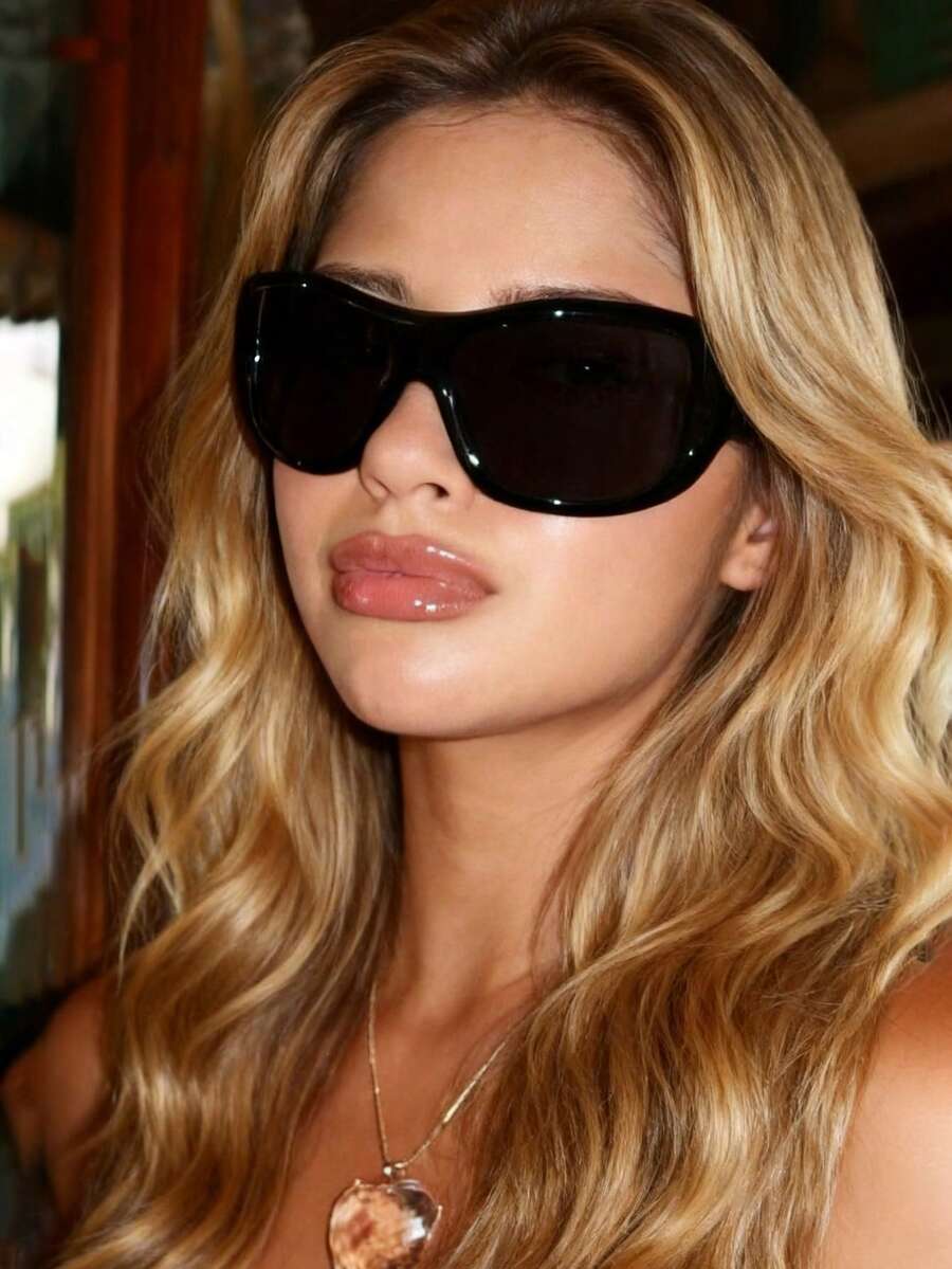 1pc Oversized Wrap-Around Face Mask, Personalized Outdoor Sun Protection Y2K Integrated Fashion Fashion Glasses - Black - View 1