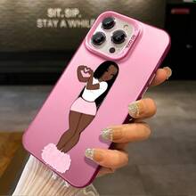 1pc More Than A Caring Girl With Dark Skin Compatible For Phone17/16/15/14/13/12/11/8/ 7ProMax/Pro/Plus/Xs Max/XS/X,For Compatible With Colored Simple  Fall Prevention Anti-Shock, Anti-Slip, Anti Drop, Camera Lens Protection, Silicone Anti Wear Phone Case - 粉色 - 查看 2