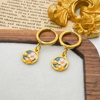 18K Gold Plated Vintage French Monet Garden Floral Drop Earrings, Elegant & High-End, Suitable For Women's Daily Wear Or Holiday Gifts