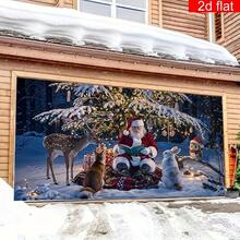 1pc Large Christmas Polyester Garage Door Banner, Winter Snowy Landscape Santa Claus & Animal Pattern, Durable & Easy To Hang, Suitable For Christmas & New Year Party Wall Decor