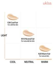 ukiss 30ml Long-Lasting Full-Coverage Foundation, Soft-Focus Effect, 12-Hour Oil Control & Wear, Moisturizing & Concealing, Color-Locking, Natural Finish, Oil-Controlling & Waterproof, Suitable For Sports, Smudge-Proof, Sweat-Proof, Waterproof, Matte Finish, With Moisturizing Pearl - C00 Cool Fair - View 9