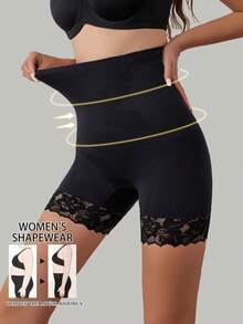 女士高腰塑形提臀裤，光滑弹力面料，交叉收腹设计，日常塑形提臀 - 黑色 - 查看 3