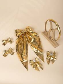 1/2/6pcs Vintage French Elegant Bow Knot Butterfly Clip With Long Ribbon, Gold/Silver Hair Clips, Suitable For Gatherings And Parties - Multicolor - View 15