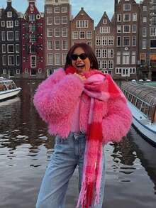 Fashionable Solid Color Faux Fur Cropped Jacket, Winter