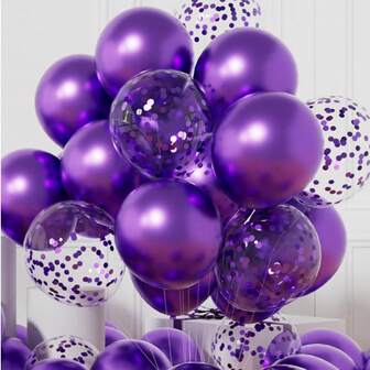 Purple Metallic Confetti Balloons: 42 Pieces 12 Inch Purple Birthday Balloons Helium Balloons For Girls Inflatable Balloon Decoration For Wedding Bachelorette Party