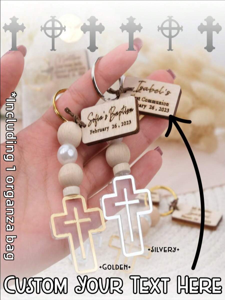 Customized Acrylic Cross, Personalized Name And Date Mirror Acrylic Cross Sign, Religious Wall Decoration, Baptism Gift, First Communion Gift, Baptism Souvenir, Confirmation Gift, Family Church Wall Decoration, Faith Gift For Family Members - Silver - View 1