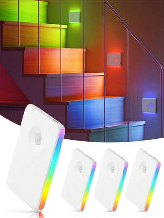 1/2/4pcs Smart Motion Sensor LED Night Light - Dimmable, Variable Color Atmosphere Light For Gaming, Bedroom, Bathroom, Kitchen (300mAh)