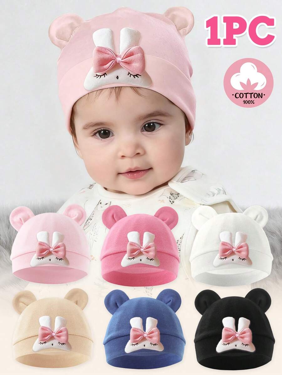 1pc Newborn Cute Rabbit Design Soft Warm Baby Hat, Suitable For Baby Boys And Girls, Everyday Wear All Seasons - Multicolor - View 1